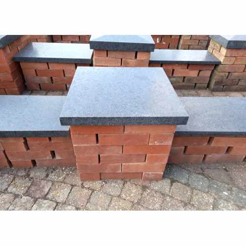 Natural Granite Flat Pier Caps: Emperor Black - 480x480x40mm for 2 Brick Pillar 