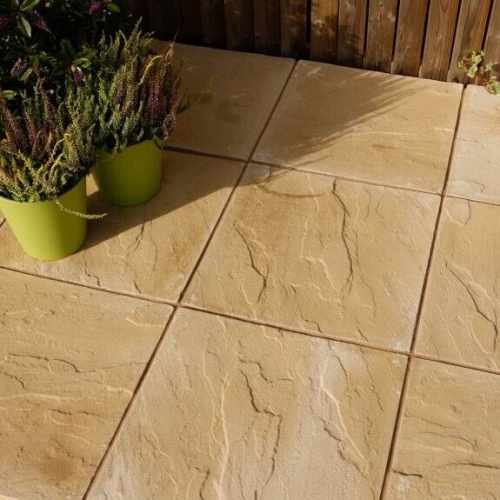 Bradstone Peak Riven Paving Slabs in Buff. Slight Seconds 600x600mm Slabs - Pack (20)