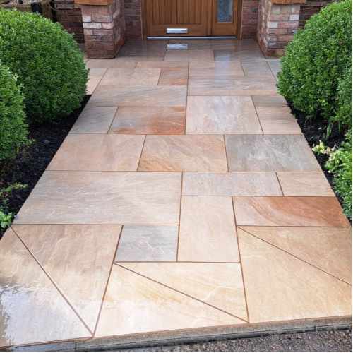 Bradstone Rock Porcelain Paving in Sunset Buff.  3 Size  - Patio Pack of 19.89m2