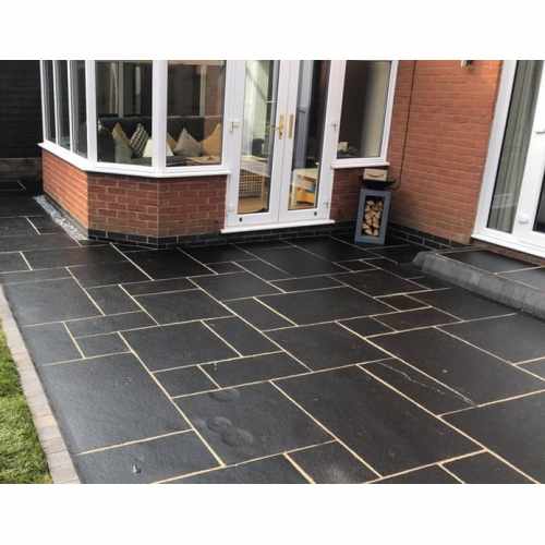 Natural Sawn Edge 4 Mixed Size Limestone Paving in Black: Sold Per Square Metre (m2)